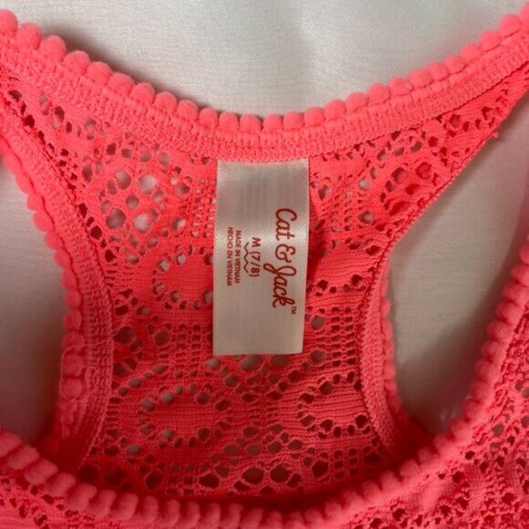 Cat & Jack Girls Size M Swim Cover up Open Knit Tank Dress Pink Orange - Picture 5 of 6